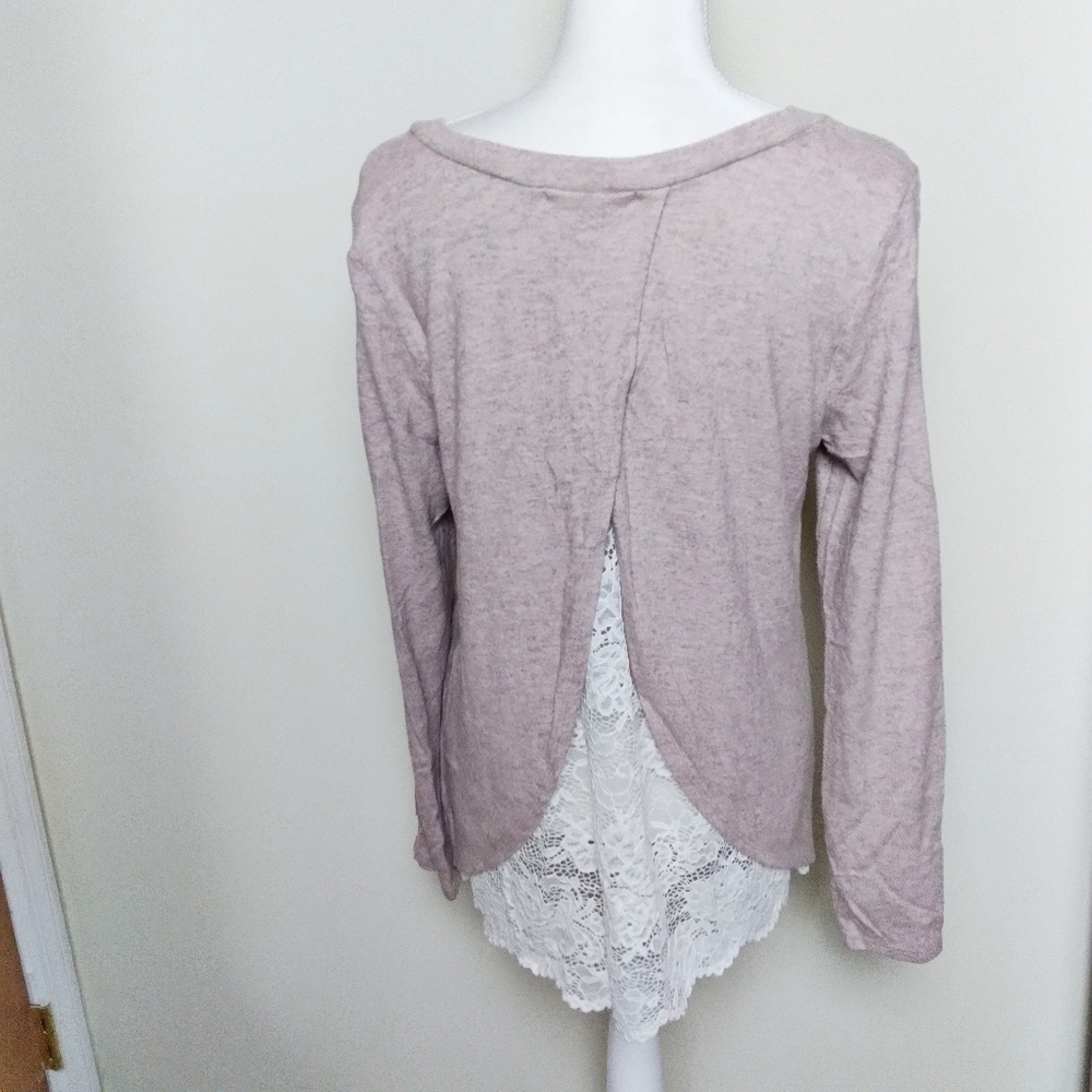 Potter's Pot Pink Long Sleeve Lace Contrast Top